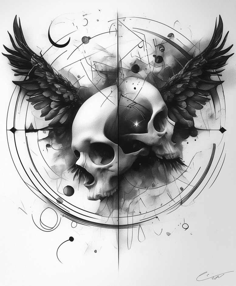 3d-skull-tattoo – tattoo design ideas free ai generated – ancient-curse – for-temple – Gallery: skulls-inkby-ai
