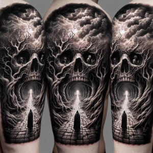 3d-skull-tattoo – tattoo design ideas free ai generated – shadowy – for-calf – Gallery: skulls-inkby-ai