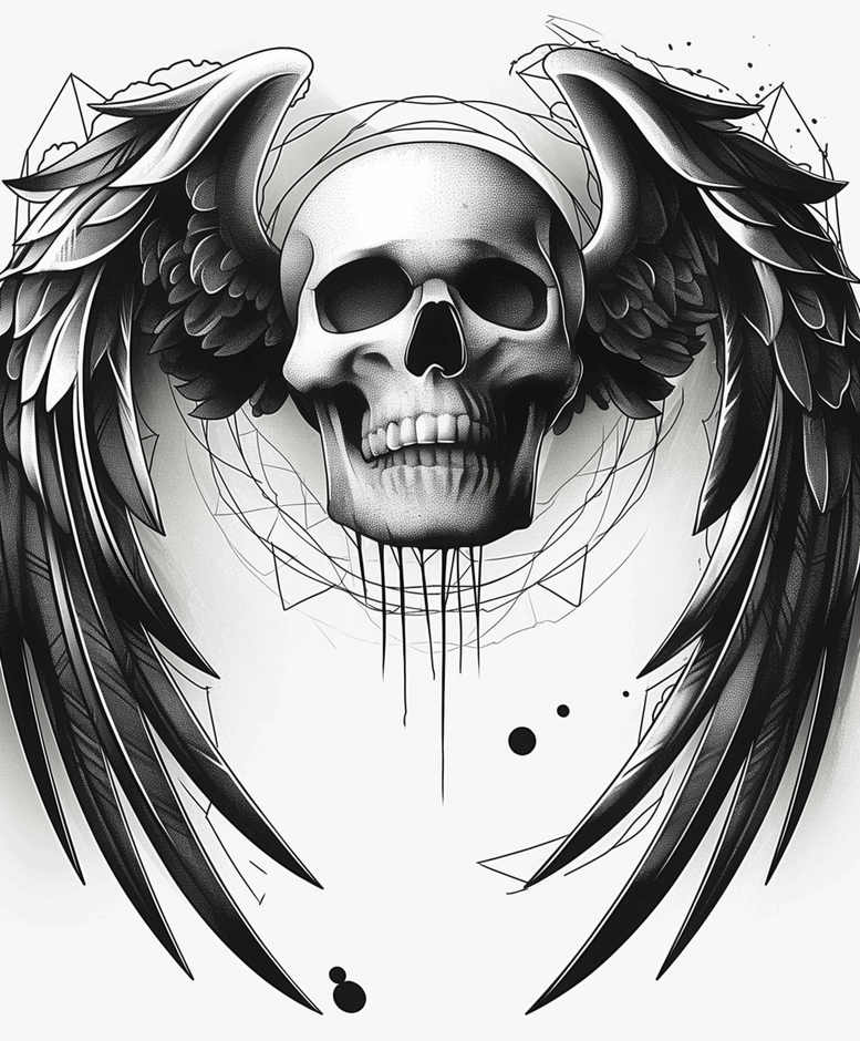 artistic-detail-skull-tattoo – tattoo design ideas free ai generated – haunting – for-lower-leg – Gallery: skulls-inkby-ai