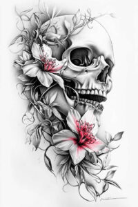 artistic-detail-skull-tattoo – tattoo design ideas free ai generated – stitched – for-spine – Gallery: skulls-inkby-ai