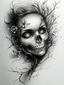 artistic-skull-tattoo – tattoo design ideas free ai generated – agony – for-palm – Gallery: skulls-inkby-ai