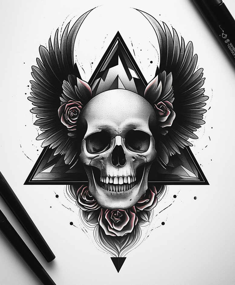 artistic-skull-tattoo – tattoo design ideas free ai generated – broken – for-chest – Gallery: skulls-inkby-ai