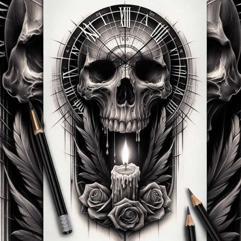 bold-contour-skull-tattoo – tattoo design ideas free ai generated – ominous – for-nape – Gallery: skulls-inkby-ai