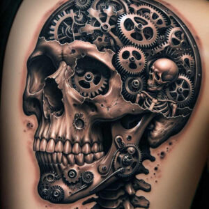 bold-contour-skull-tattoo – tattoo design ideas free ai generated – weird – for-temple – Gallery: skulls-inkby-ai