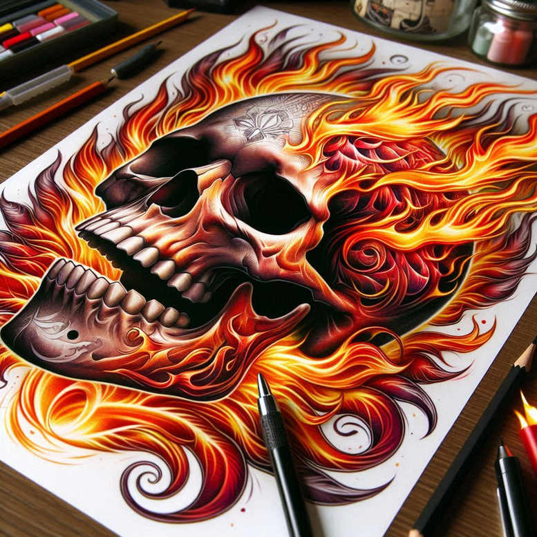 colorful-skull-tattoo – tattoo design ideas free ai generated – claw-marks – for-scapula – Gallery: skulls-inkby-ai
