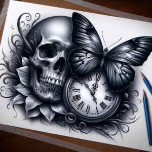 contour-skull-tattoo – tattoo design ideas free ai generated – horror – for-foot – Gallery: skulls-inkby-ai