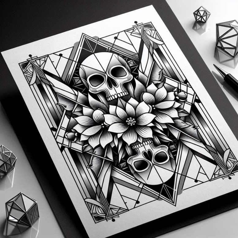 contour-skull-tattoo – tattoo design ideas free ai generated – horror – for-palm – Gallery: skulls-inkby-ai