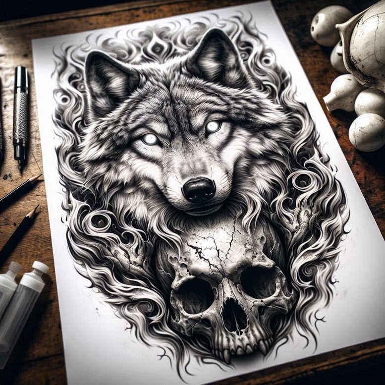 contour-skull-tattoo – tattoo design ideas free ai generated – murky – for-ankle – Gallery: skulls-inkby-ai