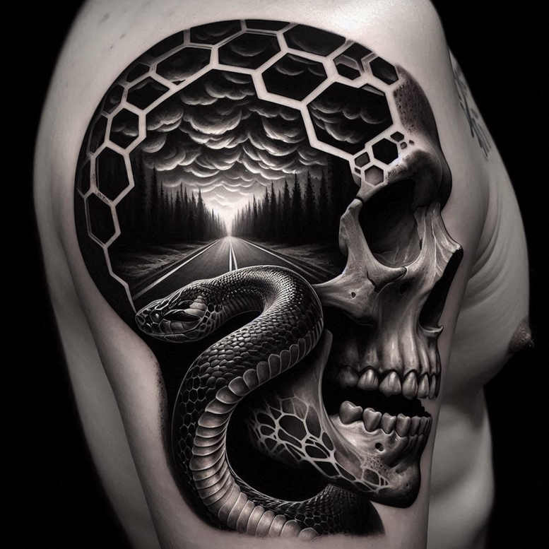 courage-symbol-skull-tattoo – tattoo design ideas free ai generated – occult – for-shoulder-blade – Gallery: skulls-inkby-ai