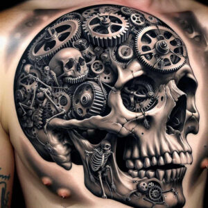 death-symbol-skull-tattoo – tattoo design ideas free ai generated – grimace – for-behind-ear – Gallery: skulls-inkby-ai