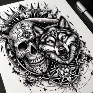 detailed-skull-tattoo – tattoo design ideas free ai generated – bizarre – for-upper-thigh – Gallery: skulls-inkby-ai