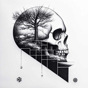dot-skull-tattoo – tattoo design ideas free ai generated – mutant – for-thigh – Gallery: skulls-inkby-ai