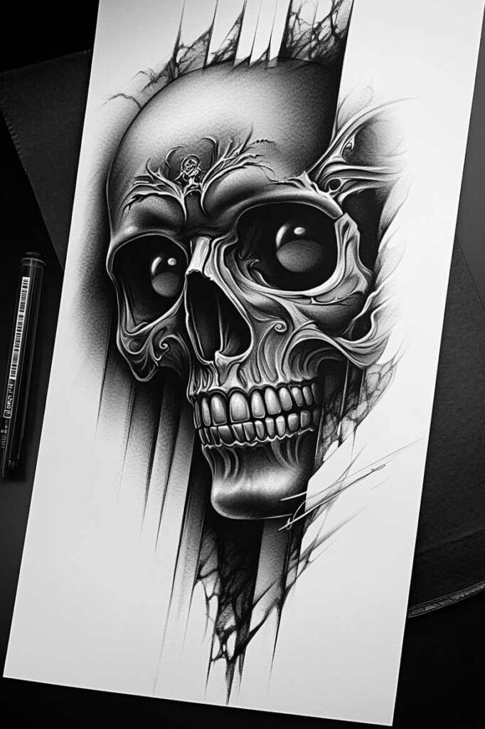 expression-skull-tattoo – tattoo design ideas free ai generated – unnatural – for-shoulder-blade – Gallery: skulls-inkby-ai