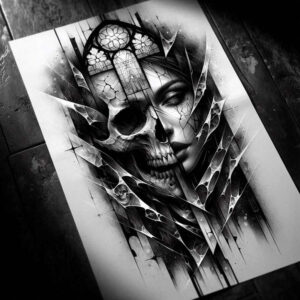 feather-skull-tattoo – tattoo design ideas free ai generated – deformed – for-upper-shoulder – Gallery: skulls-inkby-ai