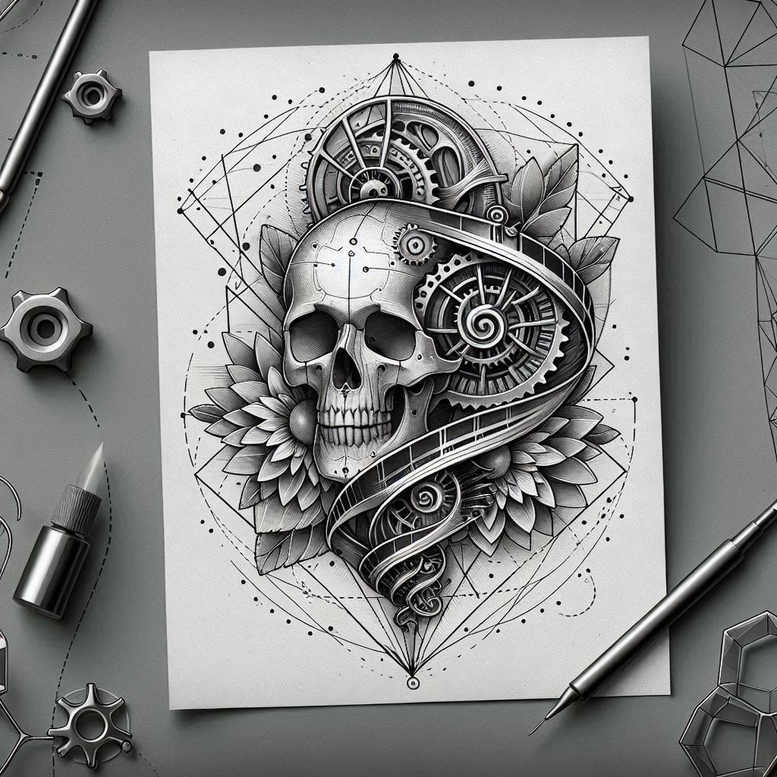 fine-line-skull-tattoo – tattoo design ideas free ai generated – paranormal – for-full-back – Gallery: skulls-inkby-ai