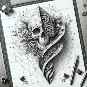 life-motif-skull-tattoo – tattoo design ideas free ai generated – grotesque – for-sternum – Gallery: skulls-inkby-ai