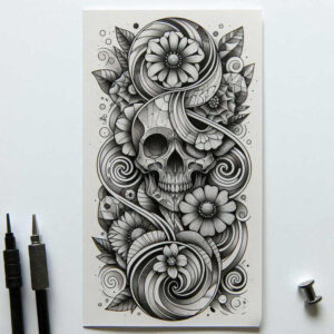 life-motif-skull-tattoo – tattoo design ideas free ai generated – hellish – for-ribs – Gallery: skulls-inkby-ai