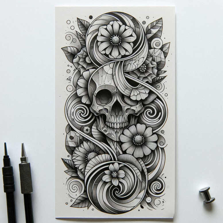 life-motif-skull-tattoo – tattoo design ideas free ai generated – hellish – for-ribs – Gallery: skulls-inkby-ai