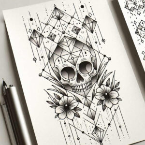 light-effect-skull-tattoo – tattoo design ideas free ai generated – distorted – for-outer-arm – Gallery: skulls-inkby-ai