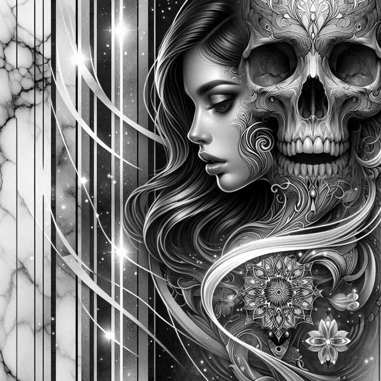 light-effect-skull-tattoo – tattoo design ideas free ai generated – haunted-house – for-stomach – Gallery: skulls-inkby-ai