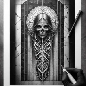 line-skull-tattoo – tattoo design ideas free ai generated – bleak – for-full-back – Gallery: skulls-inkby-ai