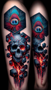 line-skull-tattoo – tattoo design ideas free ai generated – creeping-shadow – for-shin – Gallery: skulls-inkby-ai