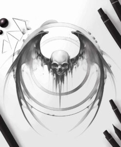 line-skull-tattoo – tattoo design ideas free ai generated – possessed – for-upper-back – Gallery: skulls-inkby-ai