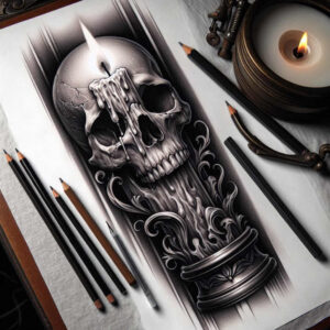 line-skull-tattoo – tattoo design ideas free ai generated – sinister – for-abdomen – Gallery: skulls-inkby-ai