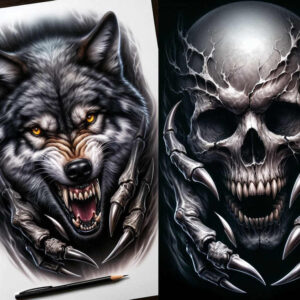 line-skull-tattoo – tattoo design ideas free ai generated – spooky – for-upper-chest – Gallery: skulls-inkby-ai