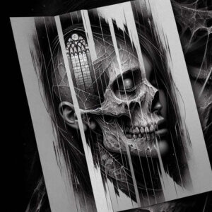 line-skull-tattoo – tattoo design ideas free ai generated – uncanny – for-shin – Gallery: skulls-inkby-ai