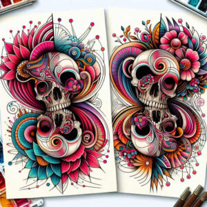 magic-motif-skull-tattoo – tattoo design ideas free ai generated – cursed – for-abdomen – Gallery: skulls-inkby-ai