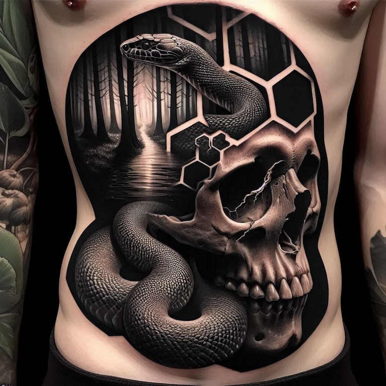motif-skull-tattoo – tattoo design ideas free ai generated – crawling – for-collarbone – Gallery: skulls-inkby-ai