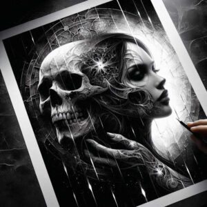 mystery-motif-skull-tattoo – tattoo design ideas free ai generated – menacing – for-full-back – Gallery: skulls-inkby-ai