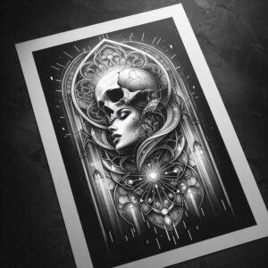 nature-motif-skull-tattoo – tattoo design ideas free ai generated – dripping – for-lower-thigh – Gallery: skulls-inkby-ai