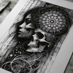 nature-motif-skull-tattoo – tattoo design ideas free ai generated – nightmarish – for-knee – Gallery: skulls-inkby-ai
