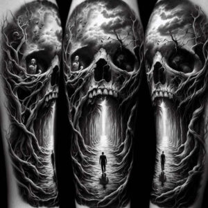ornamental-detail-skull-tattoo – tattoo design ideas free ai generated – demonic – for-ankle – Gallery: skulls-inkby-ai