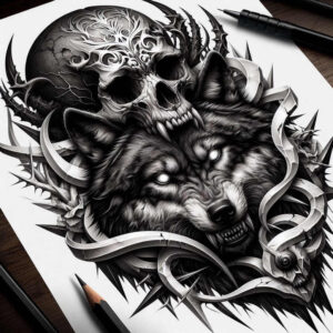 ornamental-detail-skull-tattoo – tattoo design ideas free ai generated – empty – for-back-shoulder – Gallery: skulls-inkby-ai