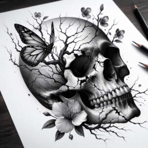 ornamental-detail-skull-tattoo – tattoo design ideas free ai generated – witchcraft – for-back-of-neck – Gallery: skulls-inkby-ai