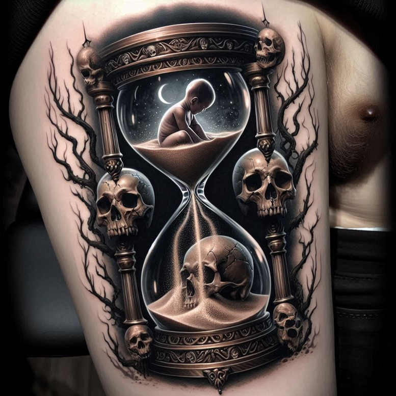 ornamental-skull-tattoo – tattoo design ideas free ai generated – evil-grin – for-elbow – Gallery: skulls-inkby-ai