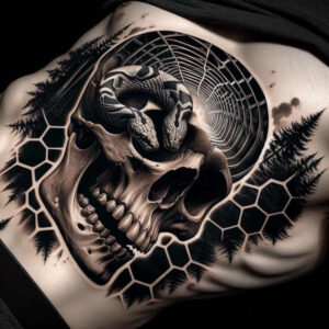 ornamental-skull-tattoo – tattoo design ideas free ai generated – faded-memory – for-chest – Gallery: skulls-inkby-ai