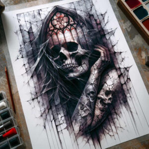 protection-symbol-skull-tattoo – tattoo design ideas free ai generated – twisted – for-hip – Gallery: skulls-inkby-ai