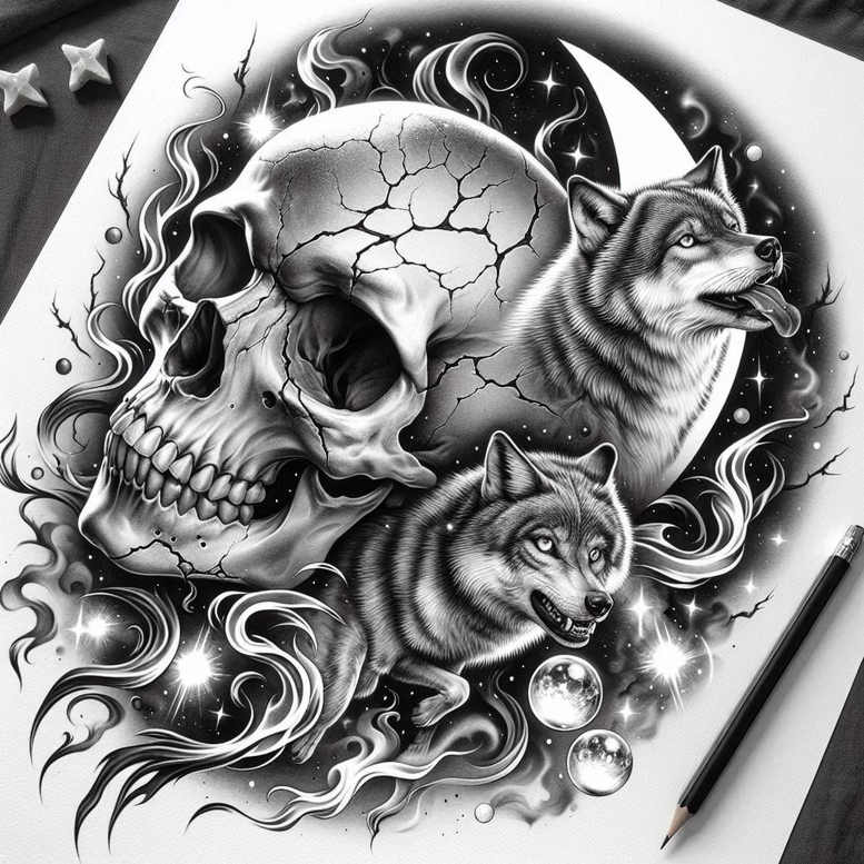 protection-symbol-skull-tattoo – tattoo design ideas free ai generated – unnatural – for-temple – Gallery: skulls-inkby-ai