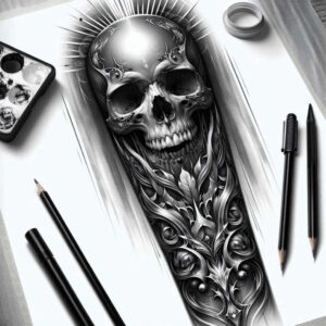 shaded-skull-tattoo – tattoo design ideas free ai generated – screaming – for-back-shoulder – Gallery: skulls-inkby-ai
