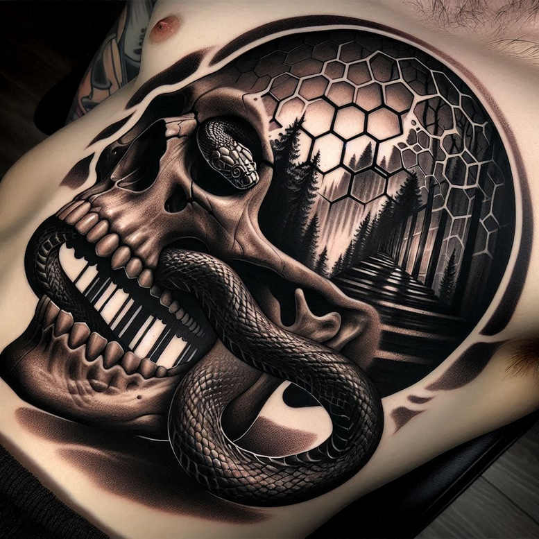 shaded-skull-tattoo – tattoo design ideas free ai generated – whispering – for-back-shoulder – Gallery: skulls-inkby-ai
