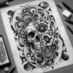 shadow-and-light-skull-tattoo – tattoo design ideas free ai generated – disturbing – for-abdomen – Gallery: skulls-inkby-ai