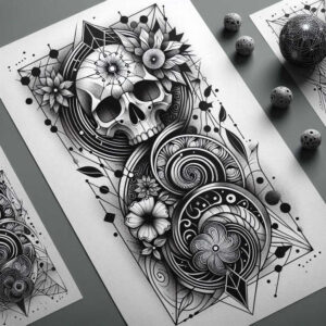shadow-and-light-skull-tattoo – tattoo design ideas free ai generated – midnight – for-upper-chest – Gallery: skulls-inkby-ai