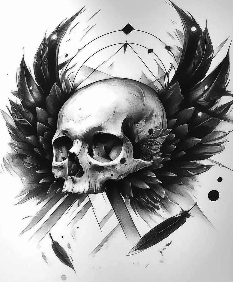 shadow-and-light-skull-tattoo – tattoo design ideas free ai generated – mystic-darkness – for-back-of-neck – Gallery: skulls-inkby-ai
