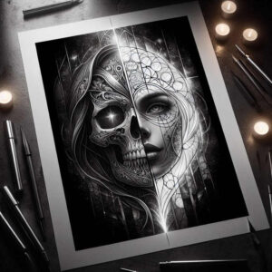 shadow-skull-tattoo – tattoo design ideas free ai generated – invisible-entity – for-knee – Gallery: skulls-inkby-ai