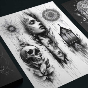 shadow-skull-tattoo – tattoo design ideas free ai generated – stitched – for-sternum – Gallery: skulls-inkby-ai