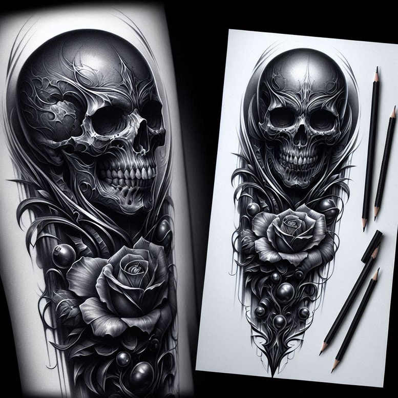skull-tattoo – tattoo design ideas free ai generated – horror – for-upper-shoulder – Gallery: skulls-inkby-ai